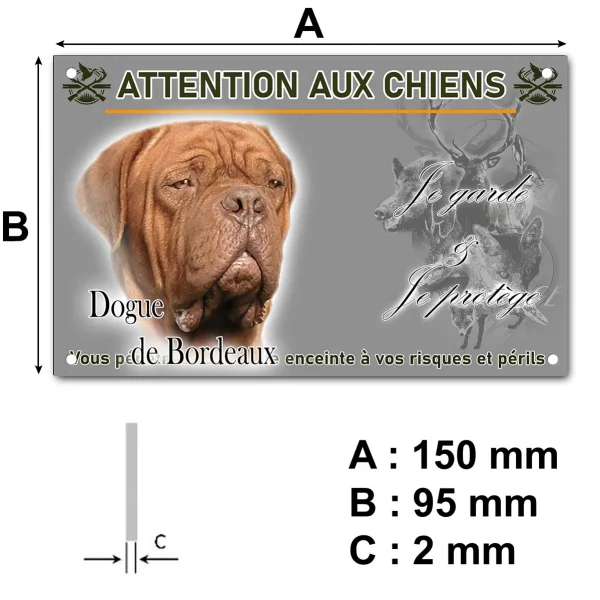 Plaque Gros plan d'un Dogue de Bordeaux avec texte