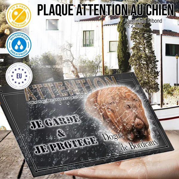 Panneau chien de garde Gros plan d'un Dogue de Bordeaux avec texte