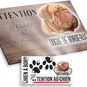 Plaque attention au chien Dogue de Bordeaux avec des traits caractéristiques