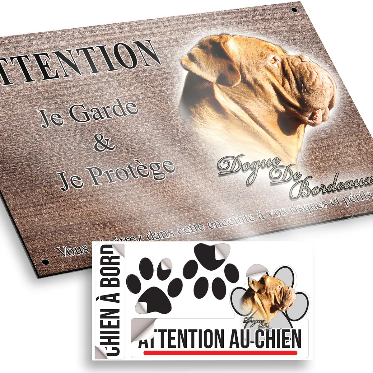 Plaque attention au chien Dogue de Bordeaux en profil avec éclairage doux