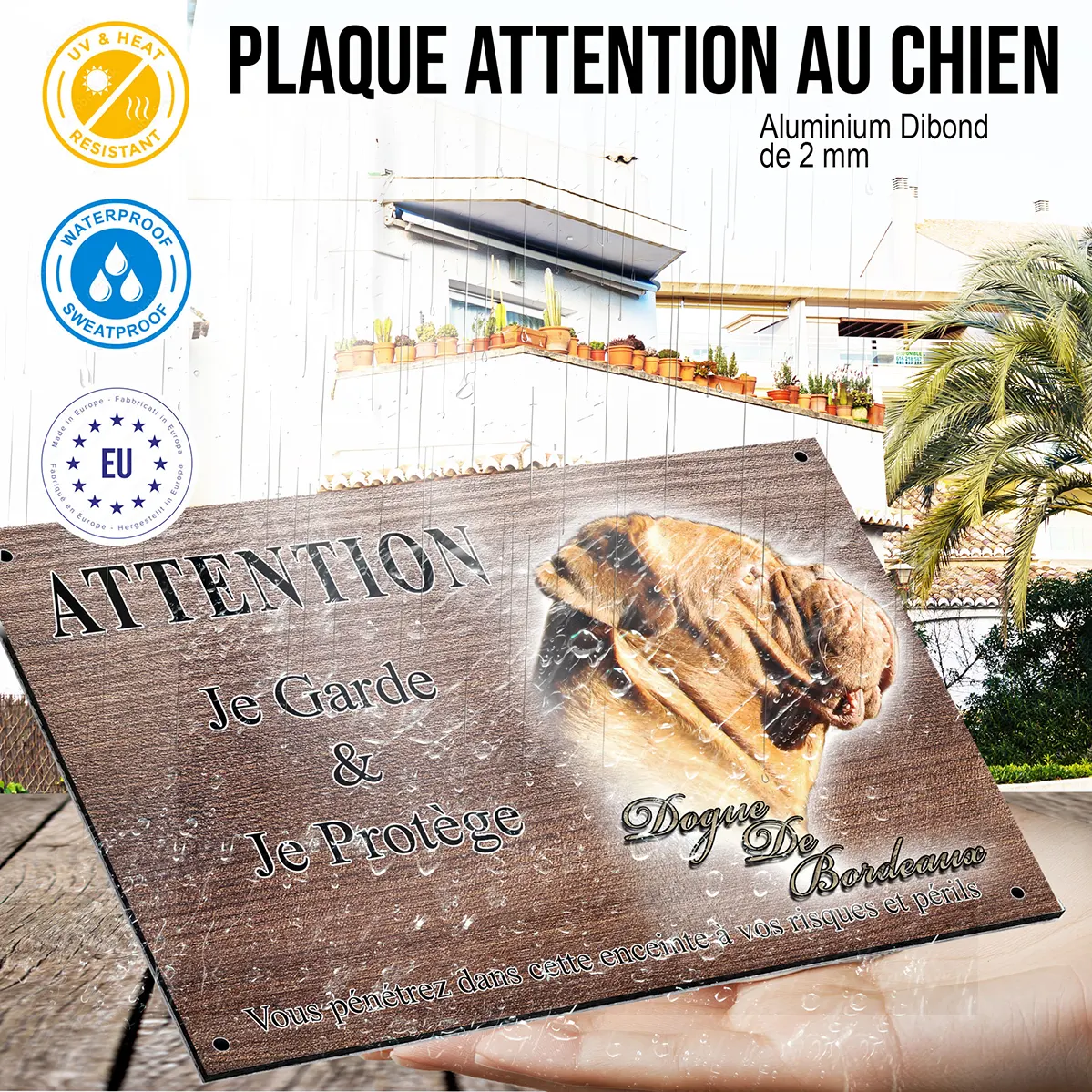 Panneau attention au chien Dogue de Bordeaux en profil avec éclairage doux