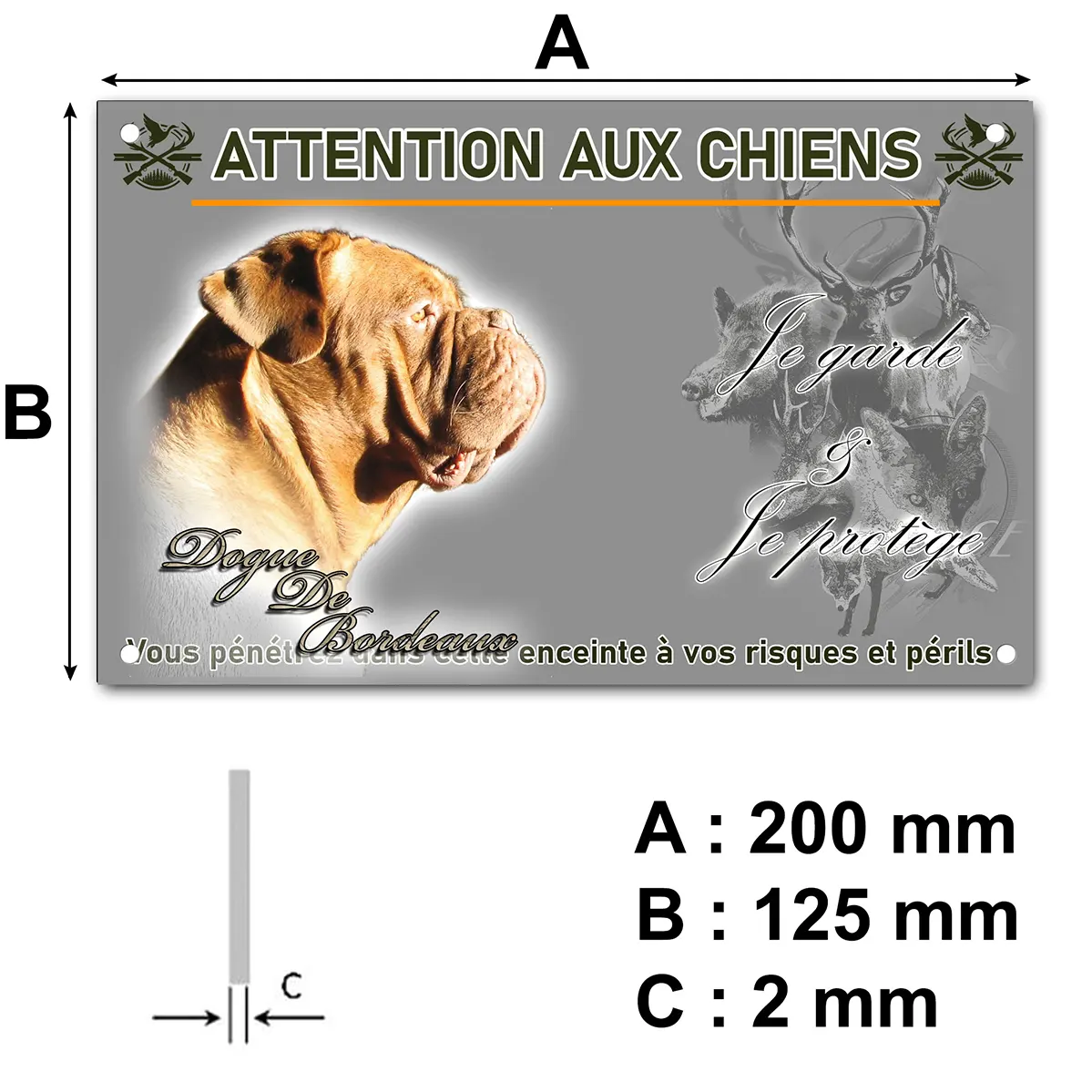Panneau Dogue de Bordeaux en profil avec éclairage doux
