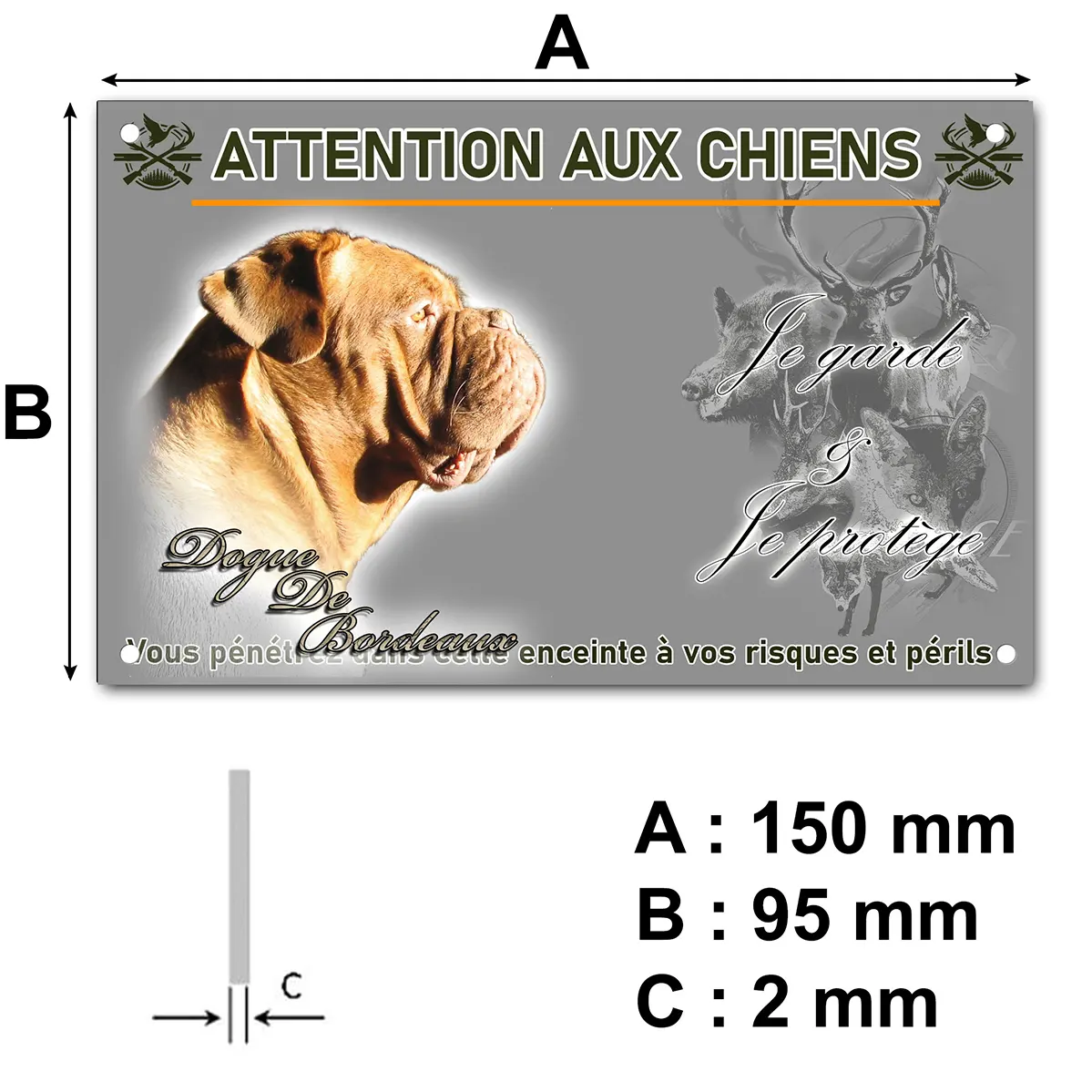 Plaque Dogue de Bordeaux en profil avec éclairage doux