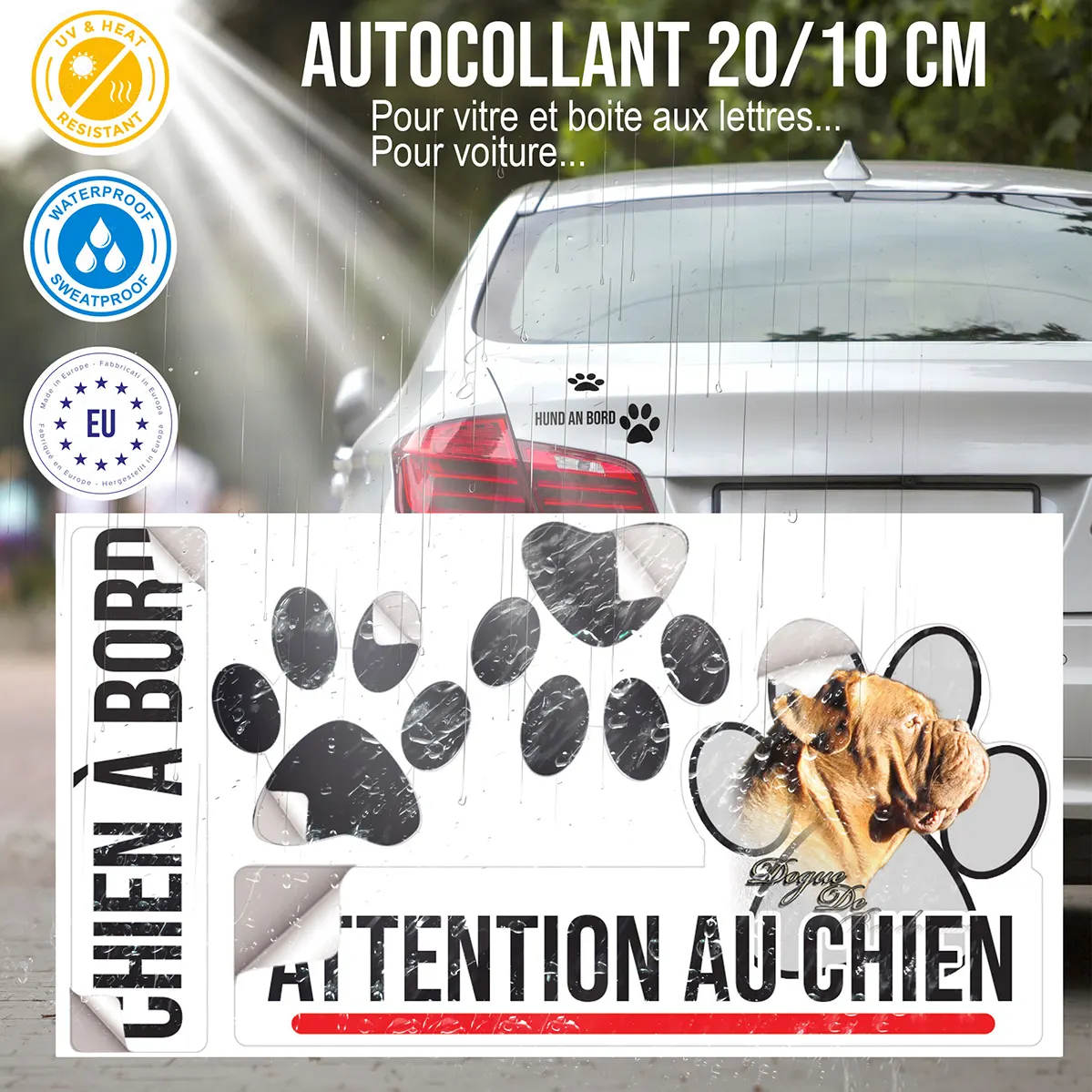 Plaque chien de garde Dogue de Bordeaux en profil avec éclairage doux