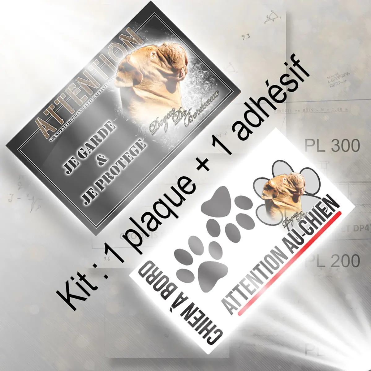 Plaque chien de chasse Dogue de Bordeaux en profil avec éclairage doux