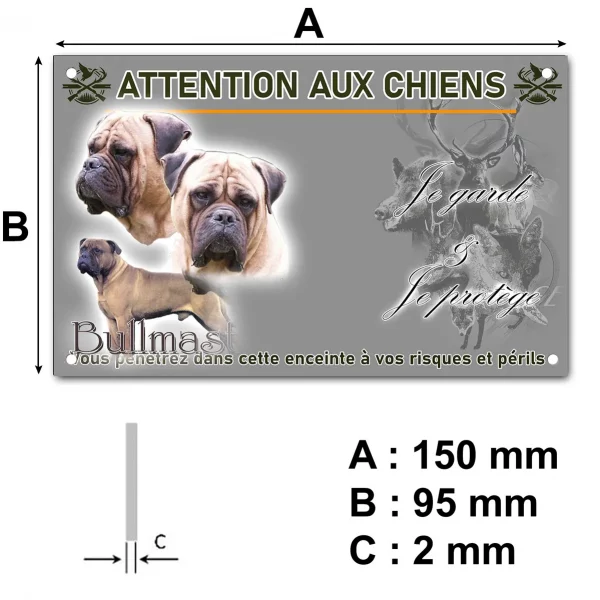 Plaque Trois bullmastiffs en gros plan et un en entier