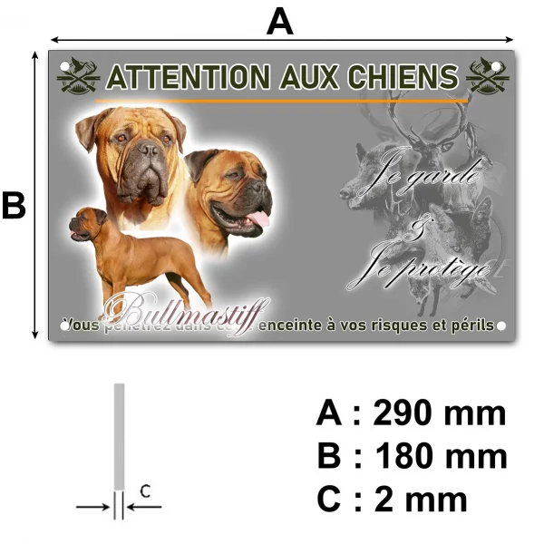 Pancarte Bullmastiff avec 3 têtes et un chien entier