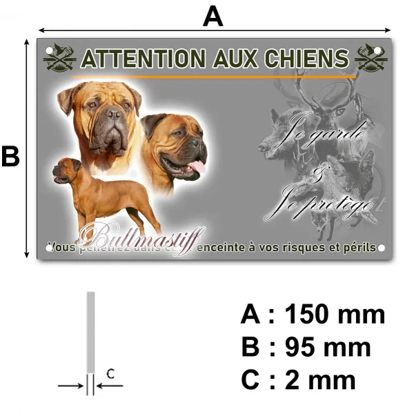 Plaque Bullmastiff avec 3 têtes et un chien entier
