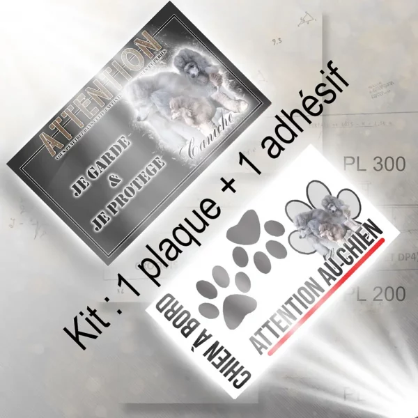 Plaque chien de chasse Trois caniches avec des pelages gris élégants