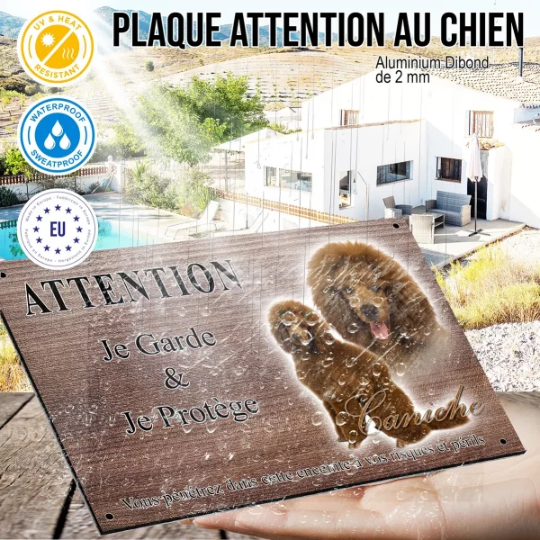 Panneau attention au chien Deux caniches marron dans un design élégant