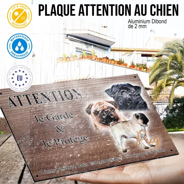 Panneau attention au chien Trois chiens Pug