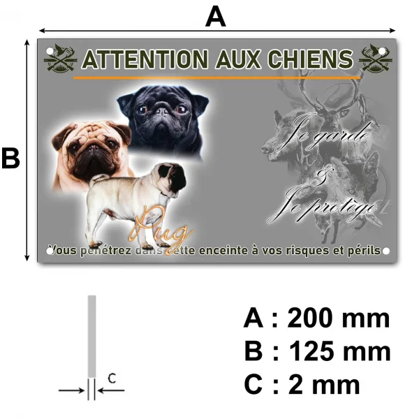 Panneau Trois chiens Pug