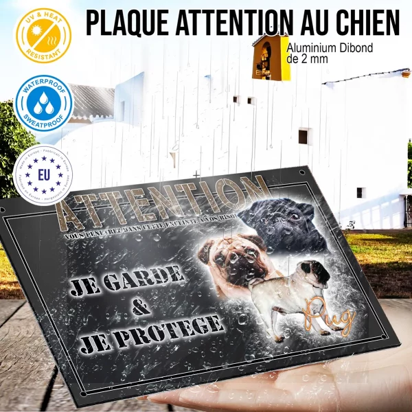 Panneau chien de garde Trois chiens Pug