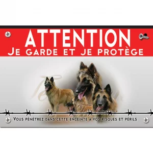 Signalisation personnalisee Trois chiens Tervuren avec sourires