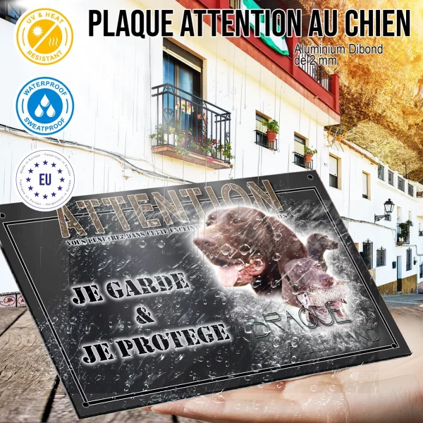 Panneau chien de garde Braque Allemand avec chien portant un poisson