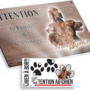 Plaque attention au chien Trois Irish Setter sur fond noir