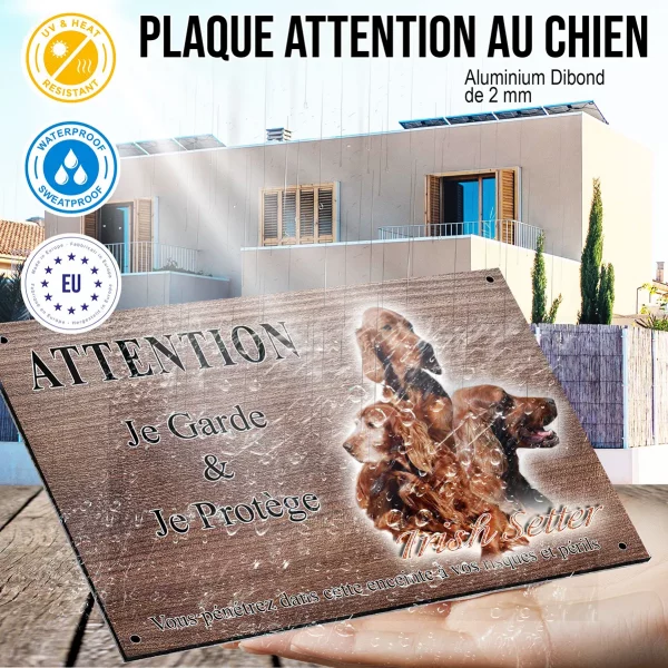 Panneau attention au chien Trois Irish Setter sur fond noir