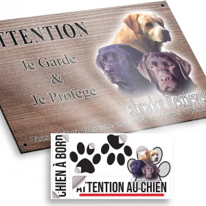 Plaque attention au chien Trois chiens Labrador Retriever portrait