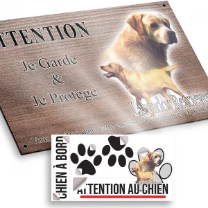 Plaque attention au chien Illustrations de deux Labrador Retrievers