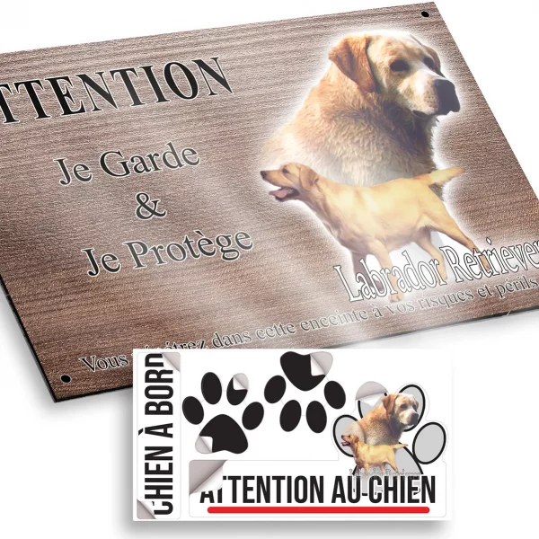 Plaque attention au chien Illustrations de deux Labrador Retrievers