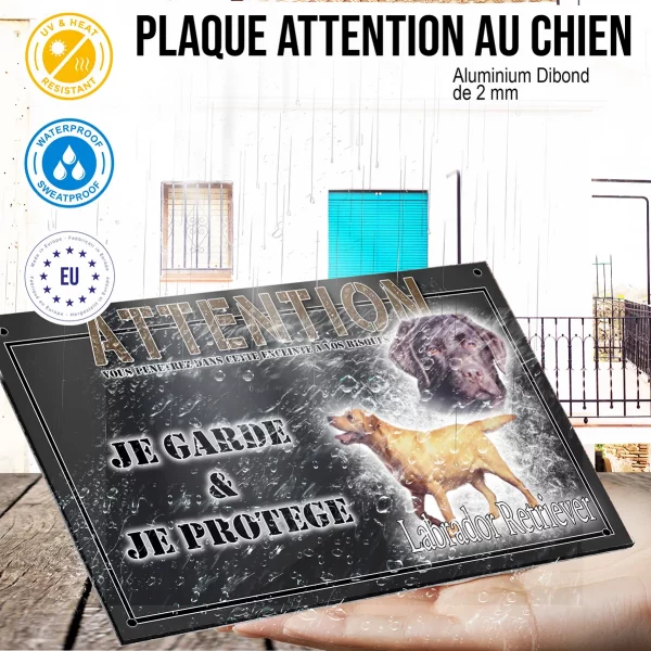 Panneau chien de garde Deux Labrador Retrievers un noir et un jaune