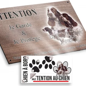 Plaque attention au chien Trois English Springer Spaniels avec décor graphique