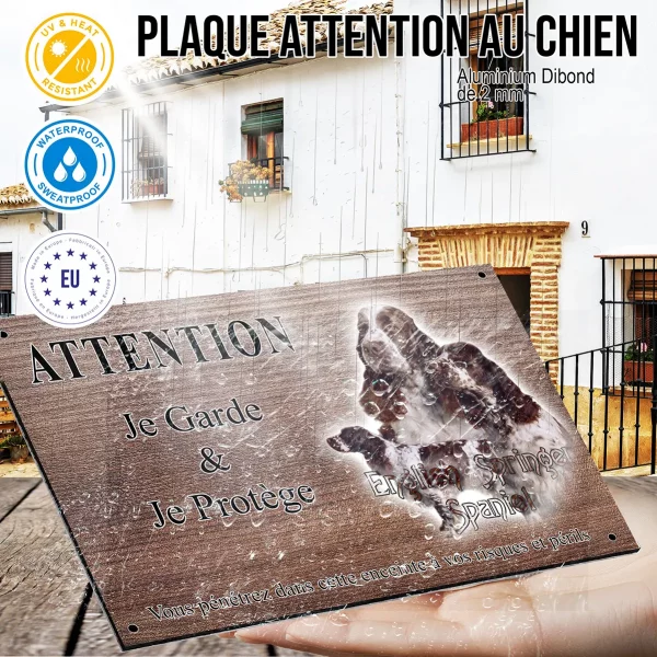 Panneau attention au chien Trois English Springer Spaniels avec décor graphique