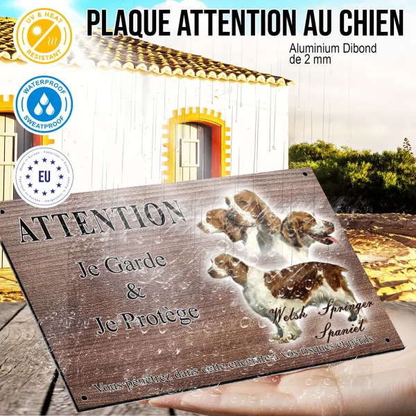 Panneau attention au chien Welsh Springer Spaniel en multiple angles de vue