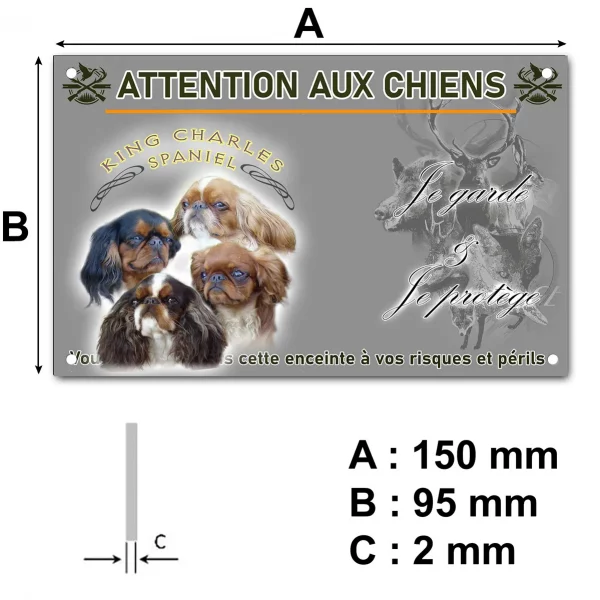 Plaque Quatre chiens King Charles Spaniel sur fond noir