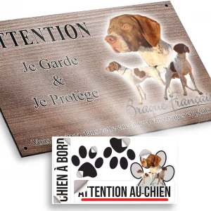 Plaque attention au chien Braque Français : 3 chiens