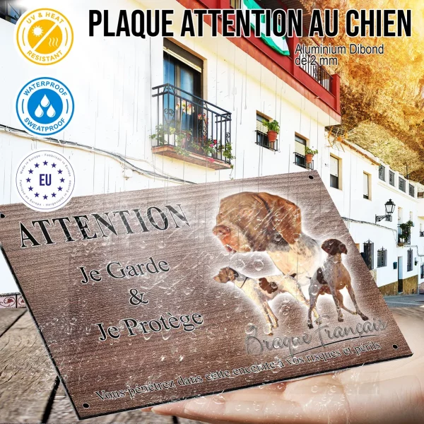 Panneau attention au chien Braque Français : 3 chiens
