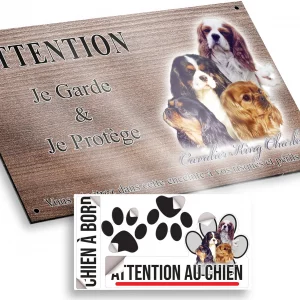 Plaque attention au chien Quatre Cavalier King Charles en portrait