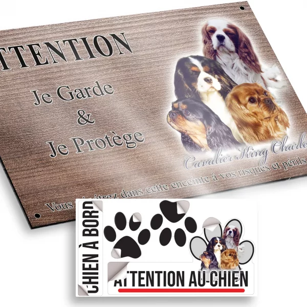 Plaque attention au chien Quatre Cavalier King Charles en portrait