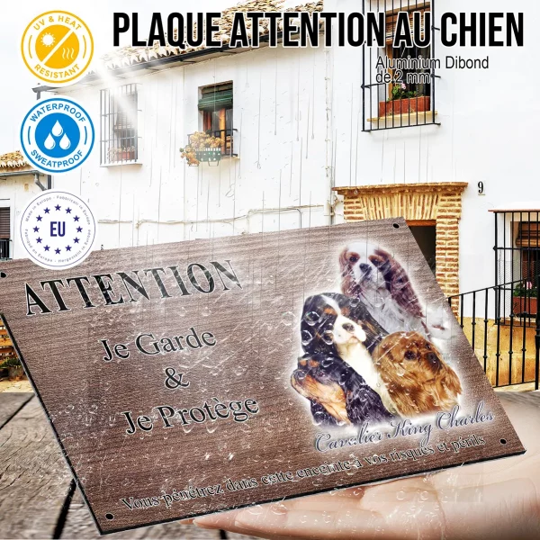 Panneau attention au chien Quatre Cavalier King Charles en portrait