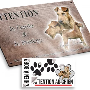 Plaque attention au chien Trois Irish Terriers deux têtes et un chien entier