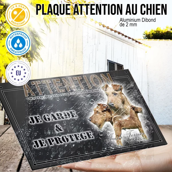 Panneau chien de garde Trois Irish Terriers deux têtes et un chien entier