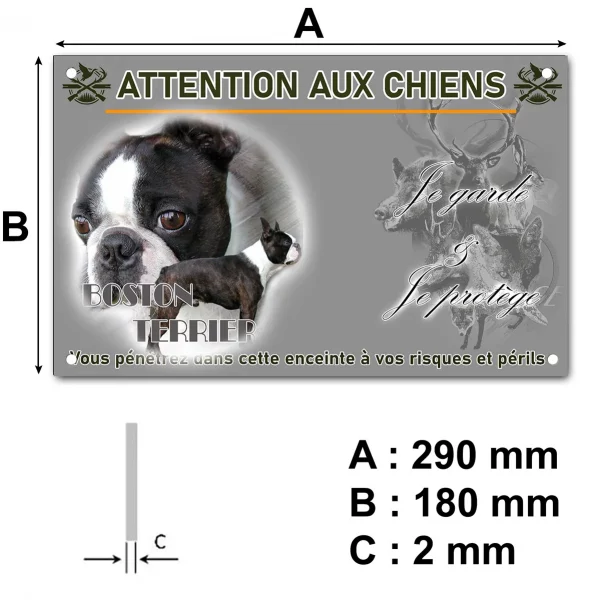 Pancarte Boston Terrier en gros plan avec un chien entier