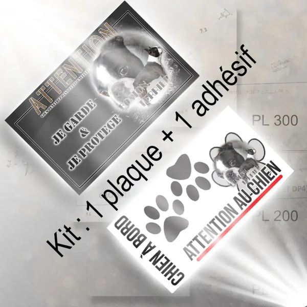 Plaque chien de chasse Boston Terrier en gros plan avec un chien entier