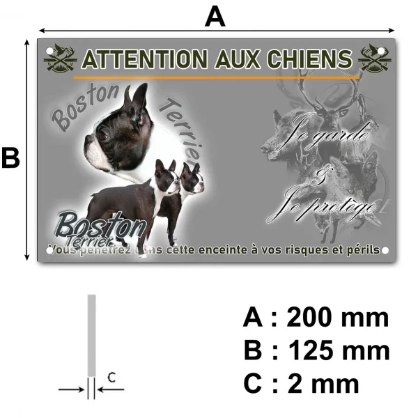 Panneau Boston Terrier avec divers angles et texte