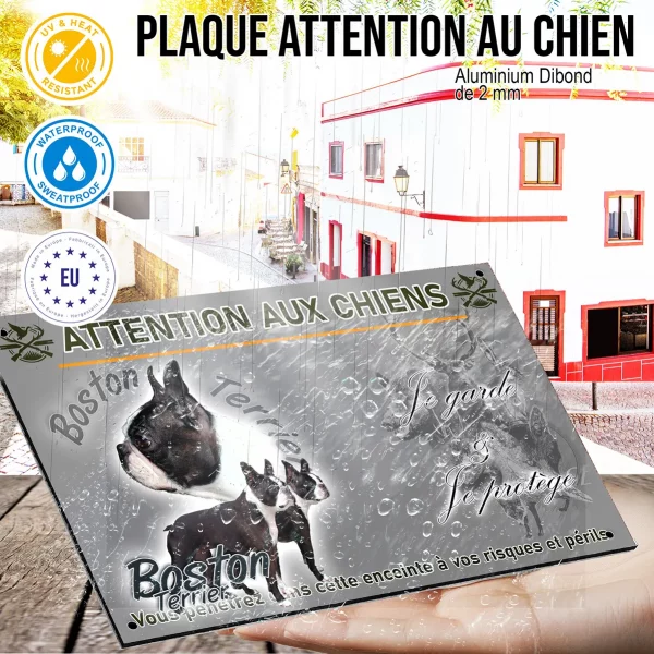 Panneau Boston Terrier avec divers angles et texte