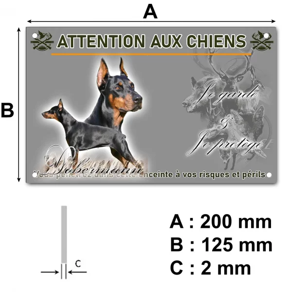 Panneau Dobermann en poses variées avec texte décoratif.