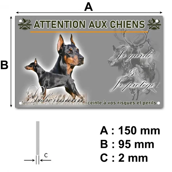 Plaque Dobermann en poses variées avec texte décoratif.