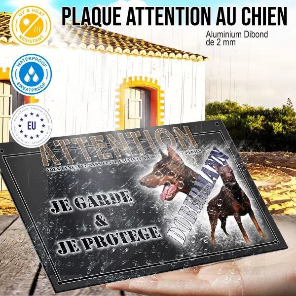 Panneau chien de garde Image de deux Dobermanns avec texte