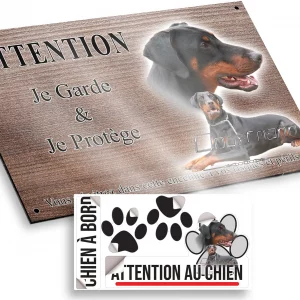 Plaque attention au chien Deux Dobermans