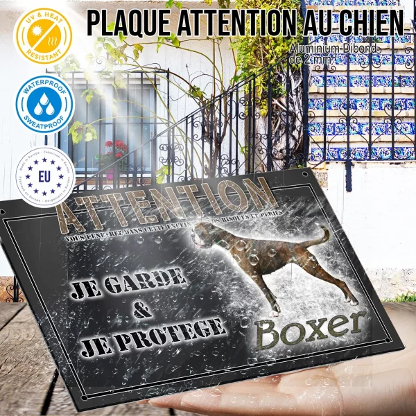 Panneau chien de garde Boxer en profil avec texte 'Boxer' en bas