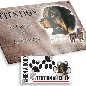 Plaque attention au chien Image d'un Rottweiler avec texte