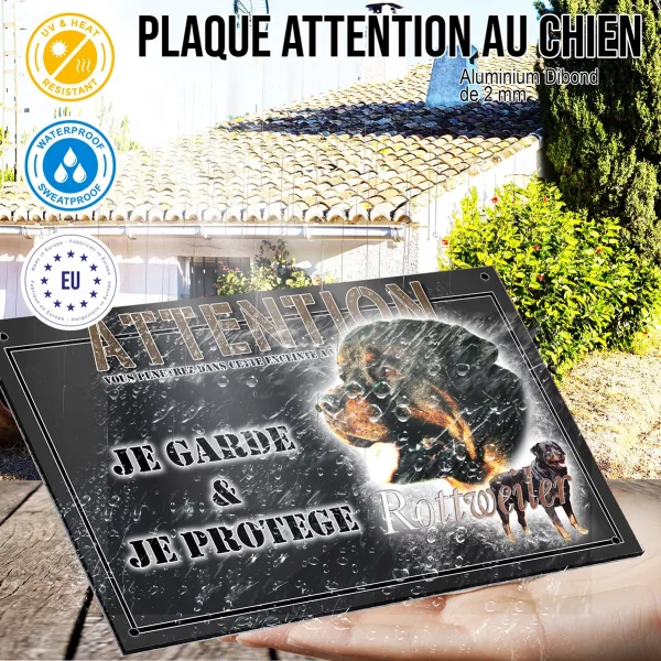Panneau chien de garde Image d'un Rottweiler avec texte