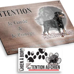 Plaque attention au chien Illustration d'un Rottweiler avec visage et corps