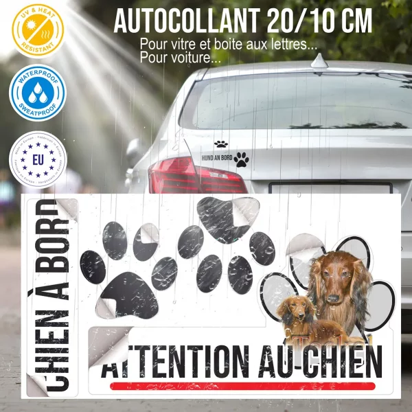 Plaque chien de garde Visuel de deux Teckels à poil long avec le texte Teckel