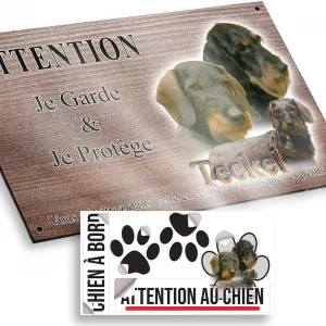 Plaque attention au chien Visuel de Teckels avec têtes et un chien entier